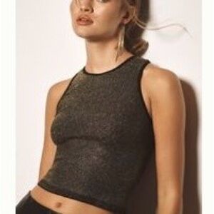 NWT Anthropologie Metallic Black Crop Tank